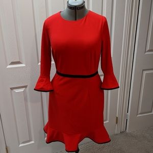 Donna Morgan red flounce hem & sleeve dress